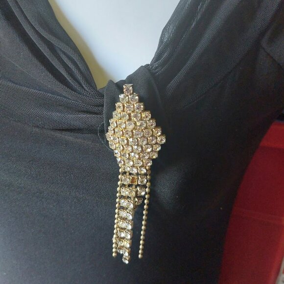 Black Short Sleeve Stretch Dress With Bling Fits Small Medium - Picture 3 of 3